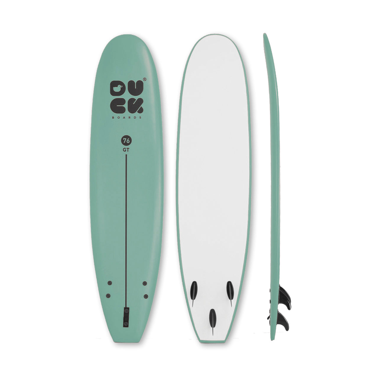 7’6” DUCK Boards - GT - Soft - Sea Mist - 3 soft PIP fins - 115,000 LKR