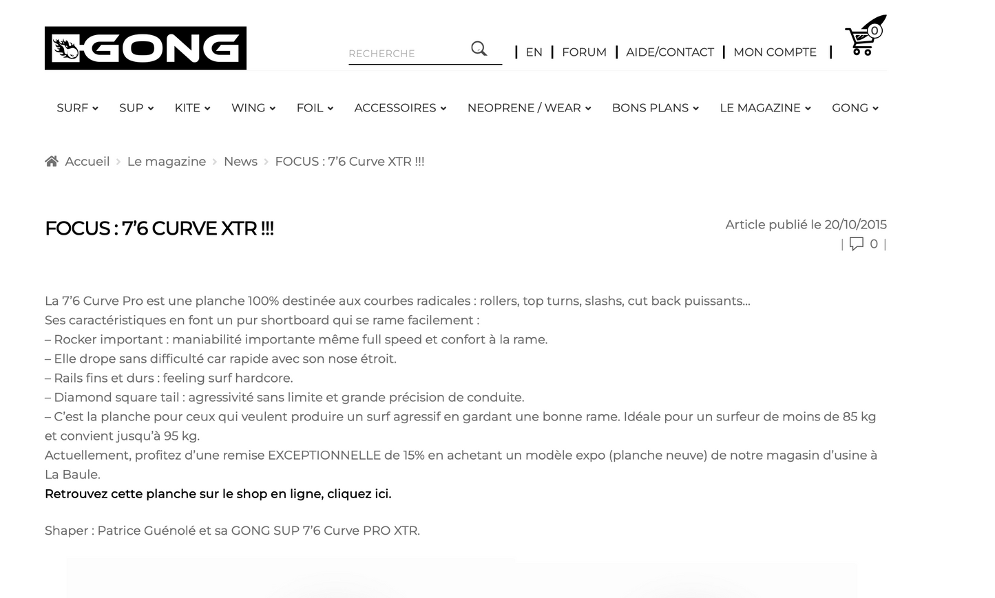 7’4” GONG SUP - XTR Curve - Red - Carbon fibre - FCS (5 fin setup) - SECOND HAND