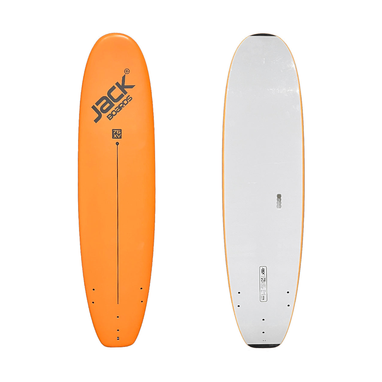 ARRIVING DEC 2025 - 7’6” - JACK BOARDS  - XV (Extra Volume) - Soft Top - Orange - 3 soft PIP fins